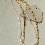 Double-Layer Baroque Stick Pearl Hammered Gold Necklace - floysun