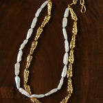 Double-Layer Baroque Stick Pearl Hammered Gold Necklace - floysun