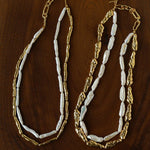 Double-Layer Baroque Stick Pearl Hammered Gold Necklace - floysun