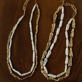 Double-Layer Baroque Stick Pearl Hammered Gold Necklace - floysun