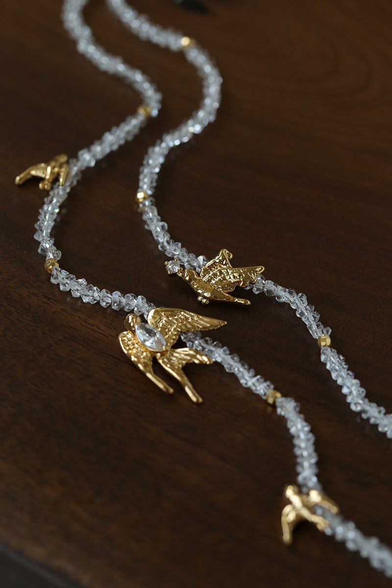 Double Layer Clear Crystal Peace Dove Pendant Necklace - floysun