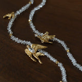Double Layer Clear Crystal Peace Dove Pendant Necklace - floysun