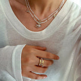 Double Layer Clear Crystal Peace Dove Pendant Necklace - floysun