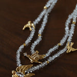 Double Layer Clear Crystal Peace Dove Pendant Necklace - floysun