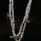 Double Layer Clear Crystal Peace Dove Pendant Necklace - floysun