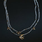 Double Layer Clear Crystal Peace Dove Pendant Necklace - floysun