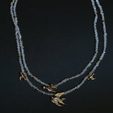 Double Layer Clear Crystal Peace Dove Pendant Necklace - floysun