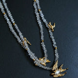 Double Layer Clear Crystal Peace Dove Pendant Necklace - floysun