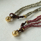 Double - Layer Faceted Gemstone Necklace with Pearl Pendant – Garnet or Gold Ore Option - floysun