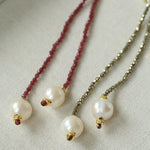 Double - Layer Faceted Gemstone Necklace with Pearl Pendant – Garnet or Gold Ore Option - floysun
