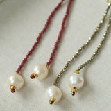 Double - Layer Faceted Gemstone Necklace with Pearl Pendant – Garnet or Gold Ore Option - floysun