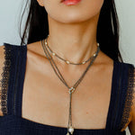 Double - Layer Faceted Gemstone Necklace with Pearl Pendant – Garnet or Gold Ore Option - floysun