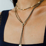 Double - Layer Faceted Gemstone Necklace with Pearl Pendant – Garnet or Gold Ore Option - floysun