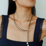 Double - Layer Faceted Gemstone Necklace with Pearl Pendant – Garnet or Gold Ore Option - floysun