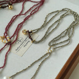 Double - Layer Faceted Gemstone Necklace with Pearl Pendant – Garnet or Gold Ore Option - floysun