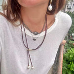 Double - Layer Faceted Gemstone Necklace with Pearl Pendant – Garnet or Gold Ore Option - floysun