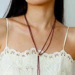 Double - Layer Faceted Gemstone Necklace with Pearl Pendant – Garnet or Gold Ore Option - floysun