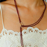 Double - Layer Faceted Gemstone Necklace with Pearl Pendant – Garnet or Gold Ore Option - floysun