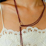Double - Layer Faceted Gemstone Necklace with Pearl Pendant – Garnet or Gold Ore Option - floysun