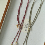 Double - Layer Faceted Gemstone Necklace with Pearl Pendant – Garnet or Gold Ore Option - floysun
