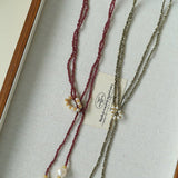 Double - Layer Faceted Gemstone Necklace with Pearl Pendant – Garnet or Gold Ore Option - floysun
