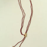 Double - Layer Faceted Gemstone Necklace with Pearl Pendant – Garnet or Gold Ore Option - floysun