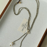 Double - Layer Faceted Gemstone Necklace with Pearl Pendant – Garnet or Gold Ore Option - floysun