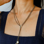 Double - Layer Faceted Gemstone Necklace with Pearl Pendant – Garnet or Gold Ore Option - floysun
