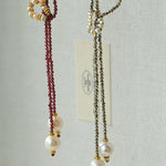 Double - Layer Faceted Gemstone Necklace with Pearl Pendant – Garnet or Gold Ore Option - floysun