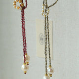Double - Layer Faceted Gemstone Necklace with Pearl Pendant – Garnet or Gold Ore Option - floysun