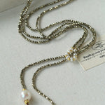 Double - Layer Faceted Gemstone Necklace with Pearl Pendant – Garnet or Gold Ore Option - floysun