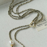 Double - Layer Faceted Gemstone Necklace with Pearl Pendant – Garnet or Gold Ore Option - floysun