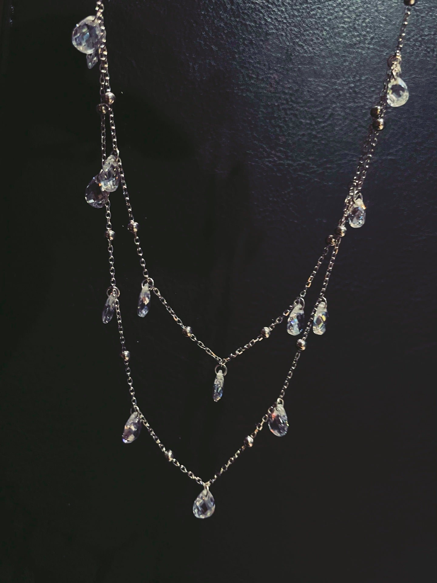 Double Layer White Diamonds Tassel Choker Necklace - floysun