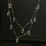 Double Layer White Diamonds Tassel Choker Necklace - floysun