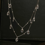 Double Layer White Diamonds Tassel Choker Necklace - floysun