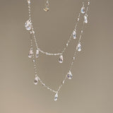 Double Layer White Diamonds Tassel Choker Necklace - floysun