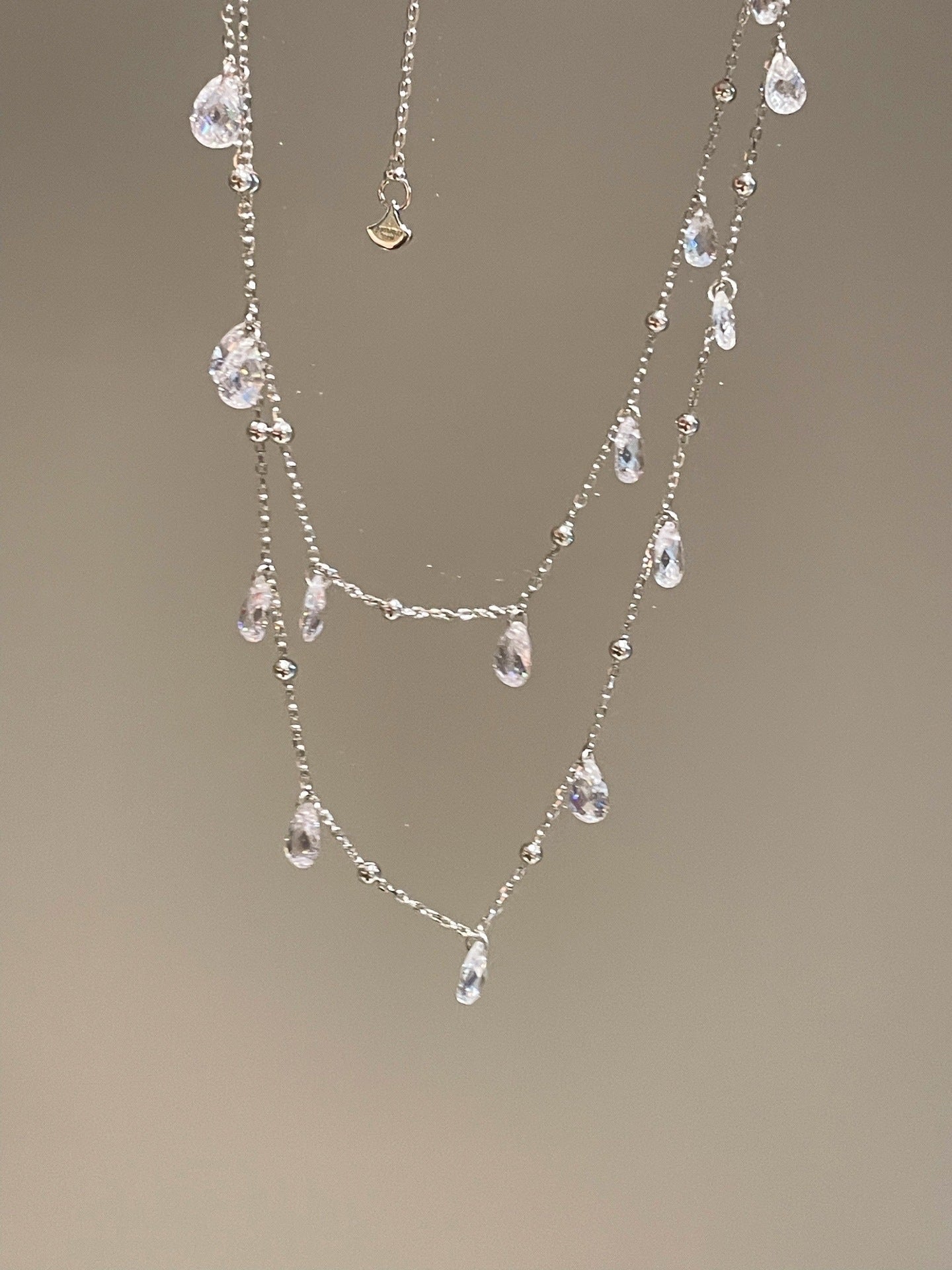 Double Layer White Diamonds Tassel Choker Necklace - floysun