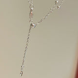 Double Layer White Diamonds Tassel Choker Necklace - floysun