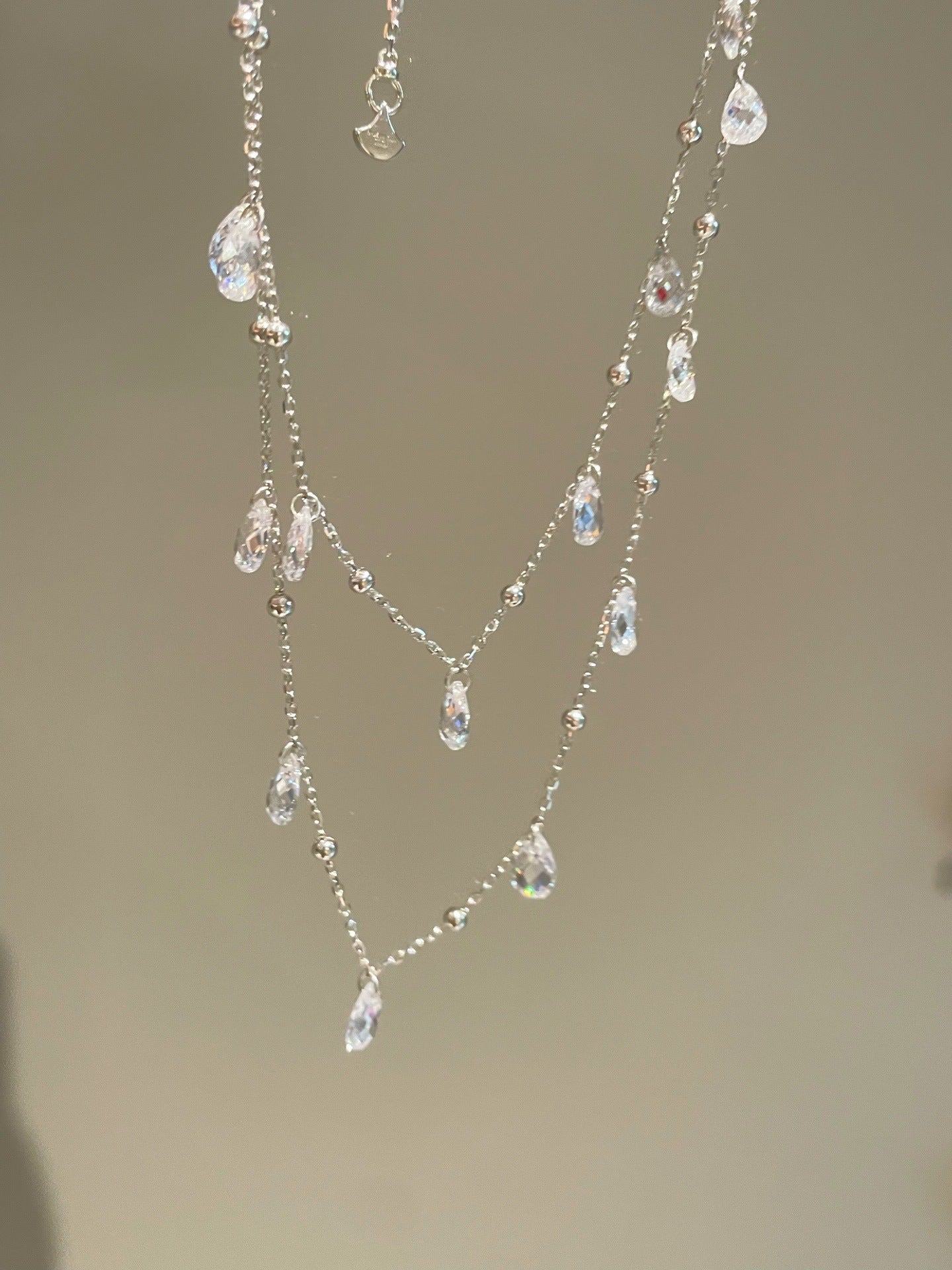 Double Layer White Diamonds Tassel Choker Necklace - floysun