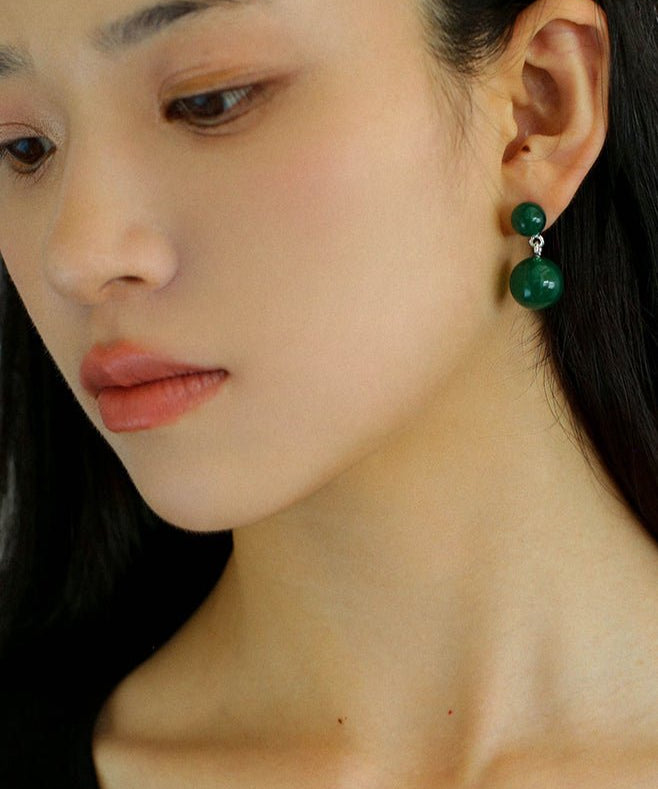 Double Natural Stone Ball Earrings - floysun