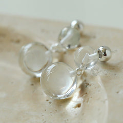 Double Natural Stone Ball Earrings-White Crystal - floysun