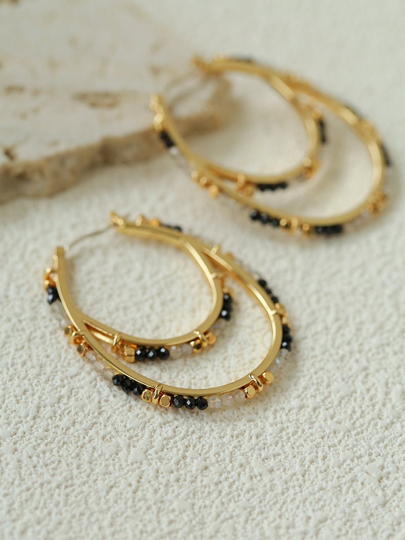 Double Oval Hand-Beaded Natural Gemstone Earrings - floysun