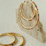 Double Oval Hand-Beaded Natural Gemstone Earrings - floysun