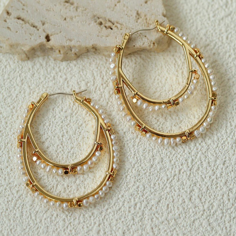 Double Oval Hand-Beaded Natural Gemstone Earrings - floysun