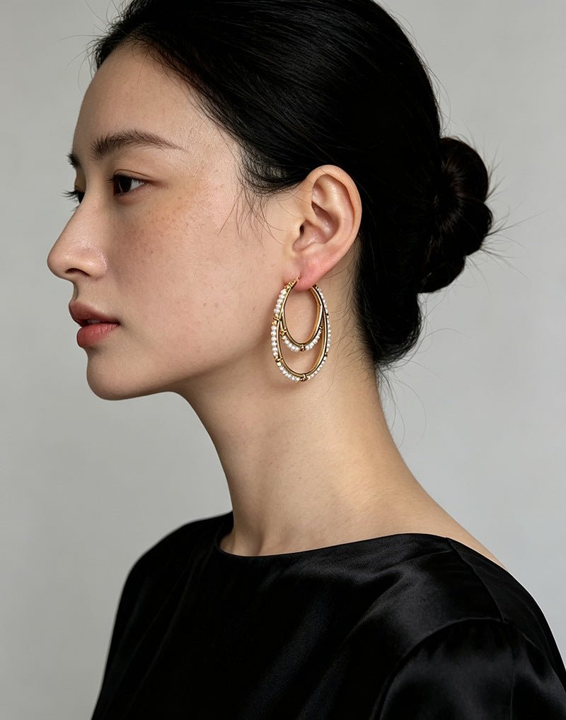 Double Oval Hand-Beaded Natural Gemstone Earrings - floysun