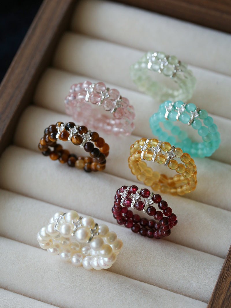 Double - Row Pearl Stretch Ring - floysun