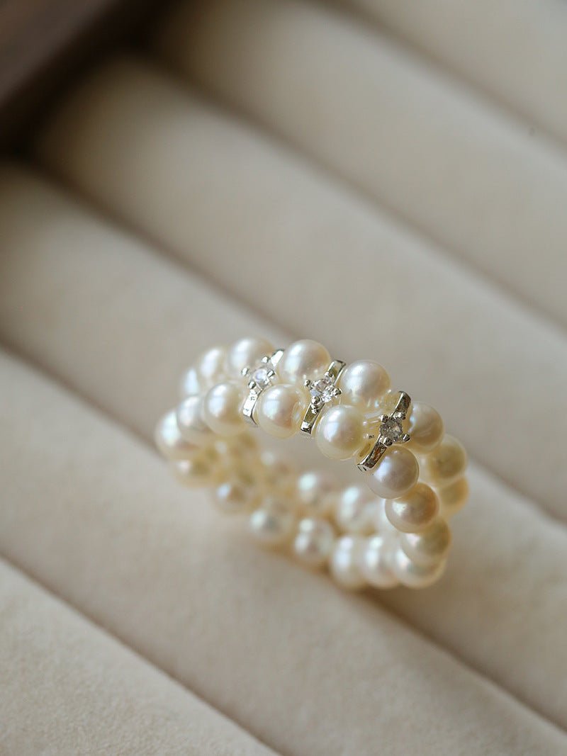 Double - Row Pearl Stretch Ring - floysun