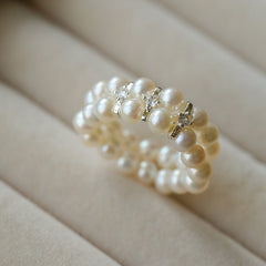 Double - Row Pearl Stretch Ring - floysun