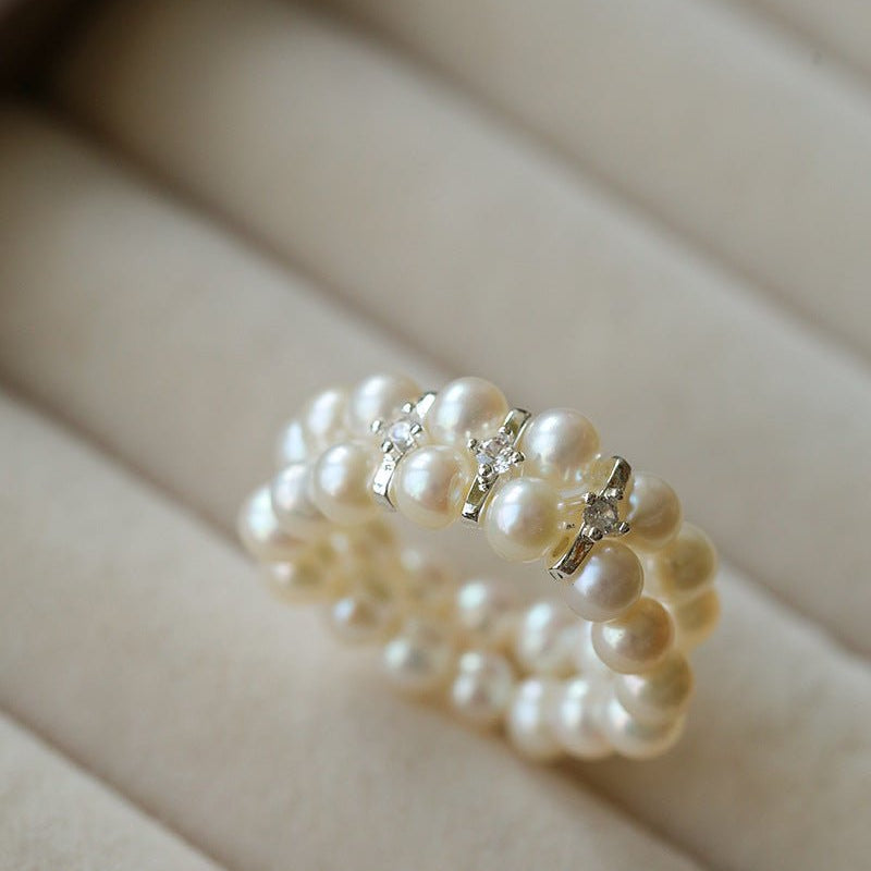 Double - Row Pearl Stretch Ring - floysun