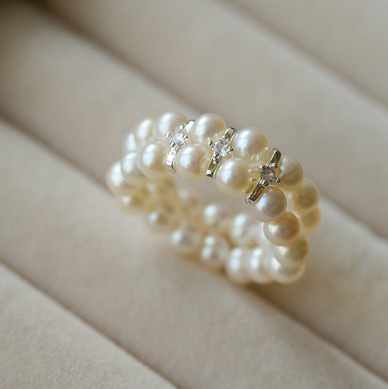 Double - Row Pearl Stretch Ring - floysun